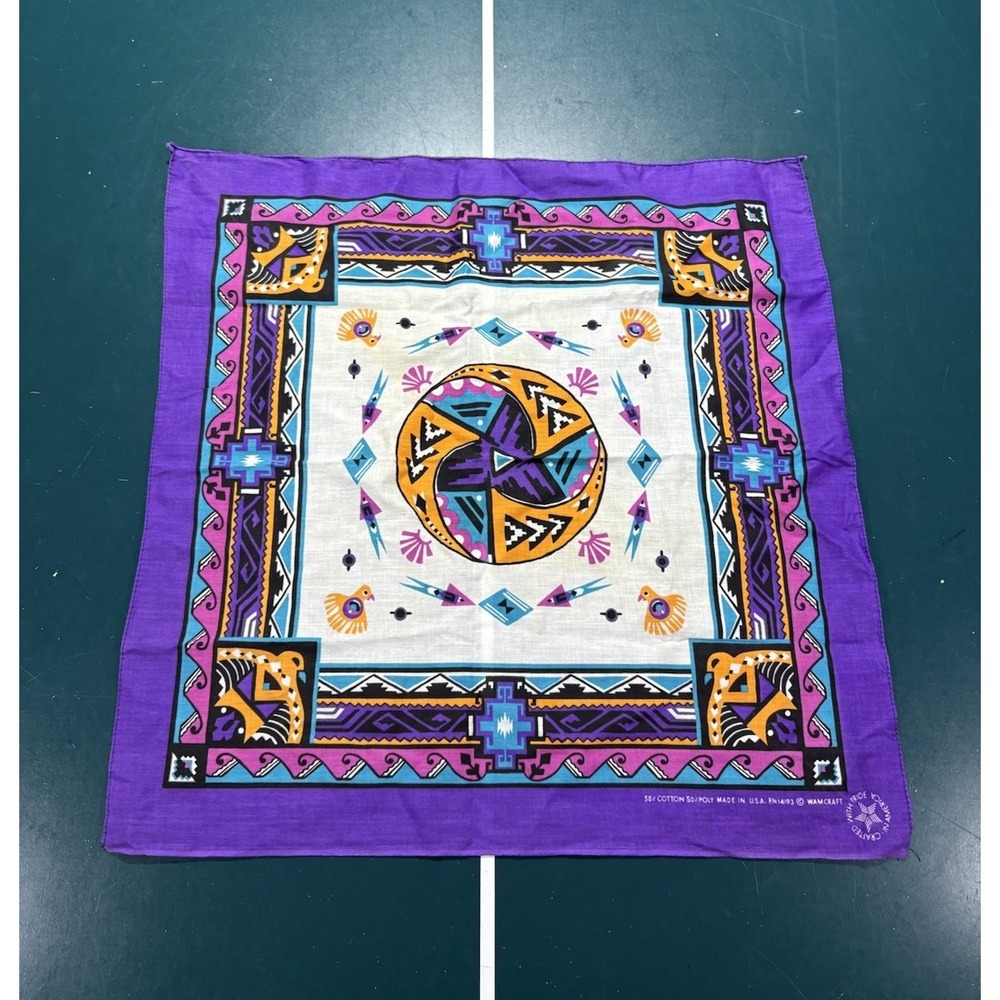Vintage Southwestern Native American Design Art Artwork Bandana Hankerchief 90s